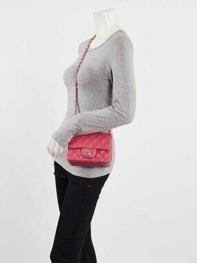 Chanel Pink Quilted Lambskin Leather Classic Square Mini Flap Bag